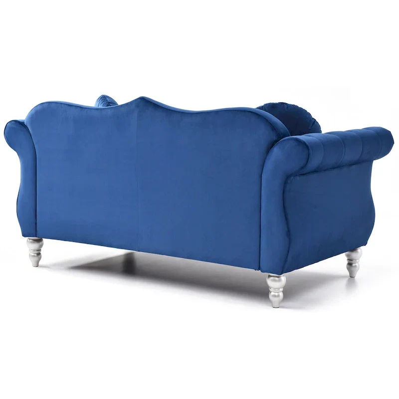 Hollywood 68 in. Velvet Chesterfield Loveseat with 2-Throw Pillow - 68L x 35W x 34H