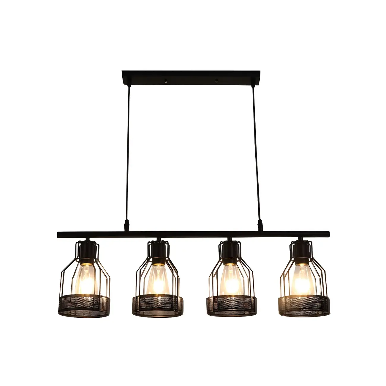Industrial Black Metal Cage Large Island Pendant Light