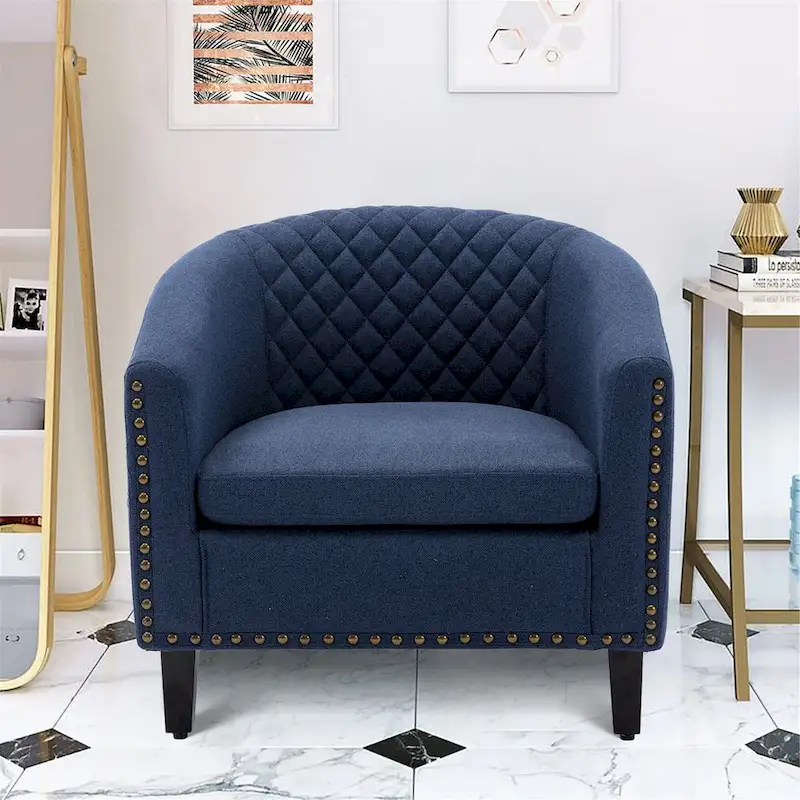 Barrel Accent Chair with Nailhead Trim and Solid Wood Legs