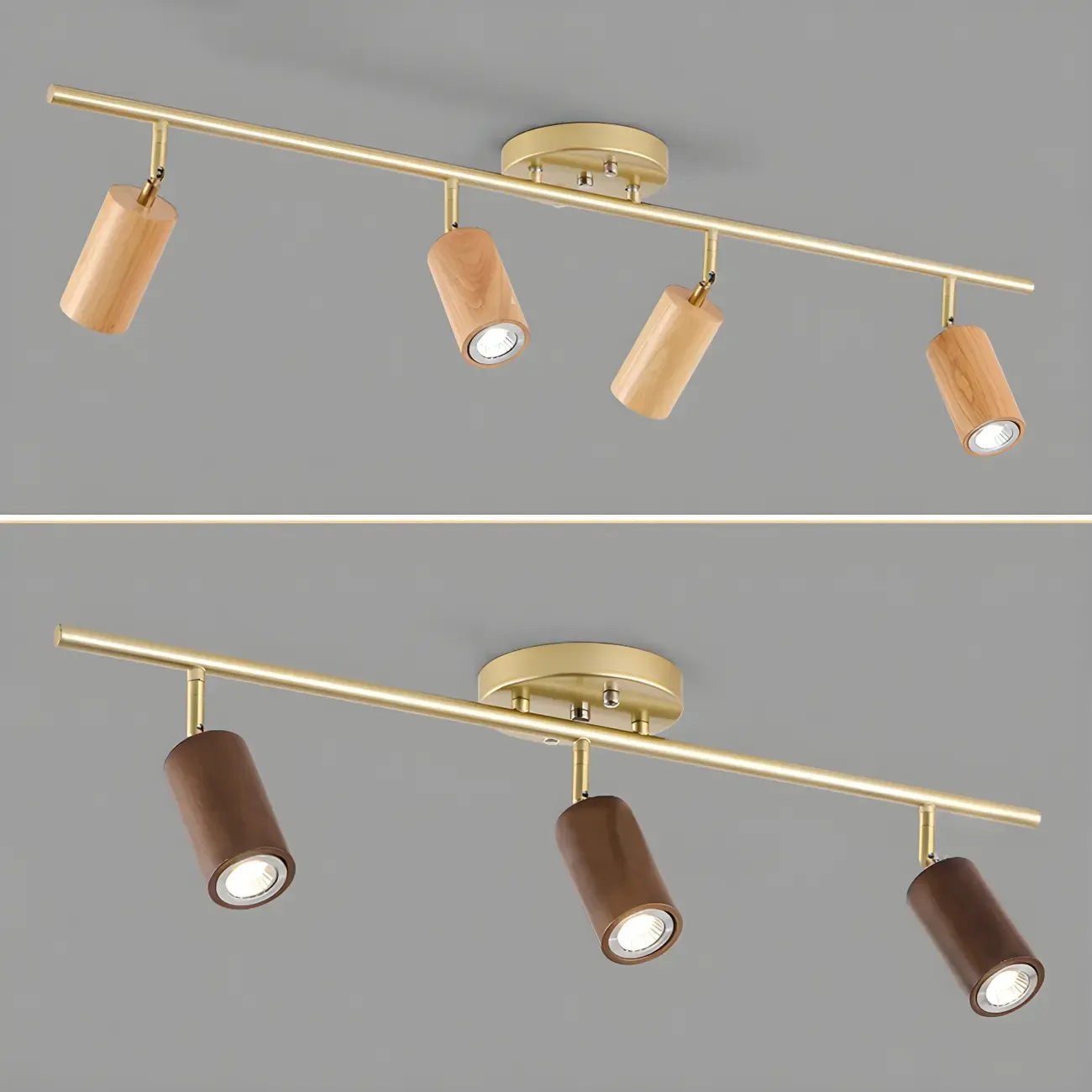 Modern Rubber Wood Brown Semi Flush Mount Track Light