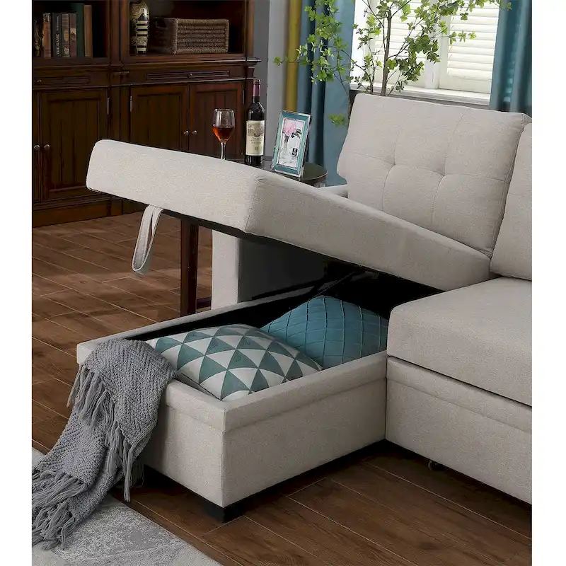 Upholstered Pull out Sectional Sofa with Chaise