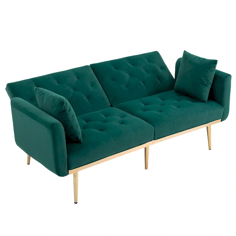 65.35 Velvet Futon Sofa Bed with Adjustable Backrest
