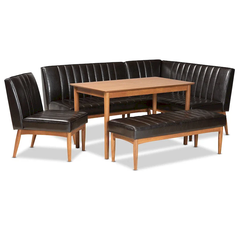 Daymond Mid-Century Upholstered and Walnut 5-PC Dining Nook Set