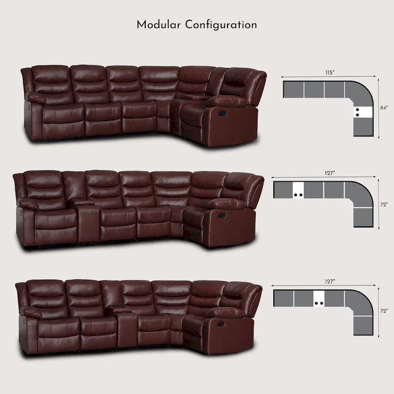 106 Manual Reclining Modular Sectional Couch with 1 Console & 2 Cup Holders, Living Room/Office