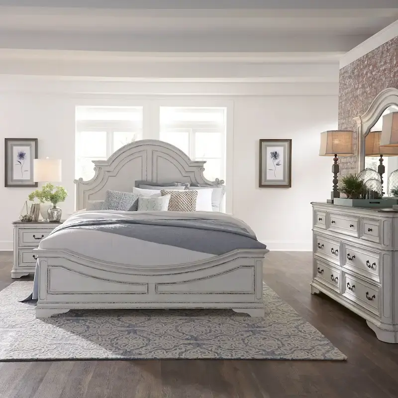 Magnolia Manor Panel Bed, Dresser and Mirror, and Nightstand Set