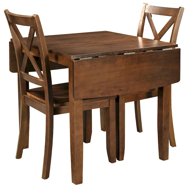 3-Piece Wooden Breakfast Nook Dining Table Set with Drop Leaf Table