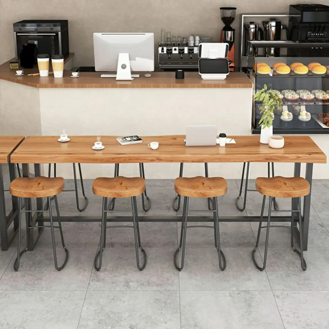 Nordic Brown Wood Rectangular Large Bar Height Table