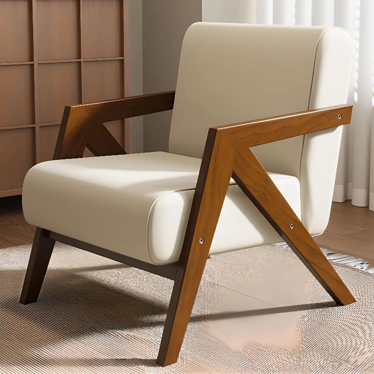 Arm Chair Linen Faux Leather Living Room