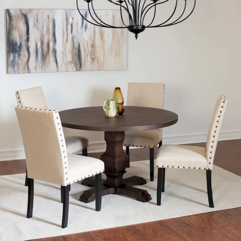 Roundhill Furniture Kohland 5-piece Dining Set, Pedestal Round Table with 4 Stylish Chairs