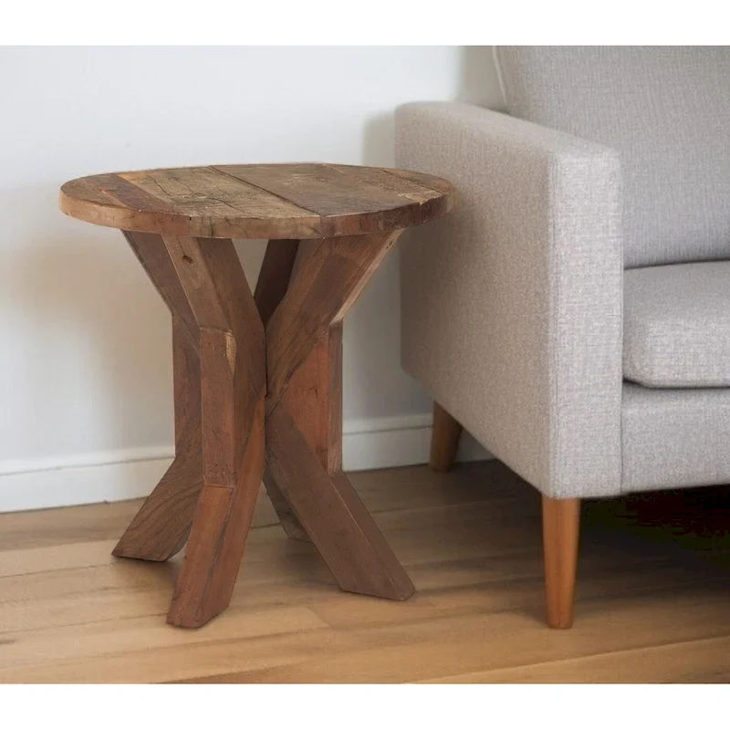 HomeRoots 26 Brown Distressed Reclaimed Wood End Table - 25.75' X '26' X '25.75