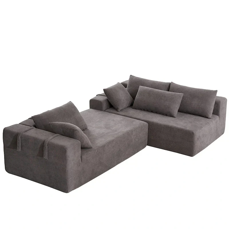 108 Chenille Modular L-Shaped Sectional Sofa with 6 Pillows, Reversible Chaise