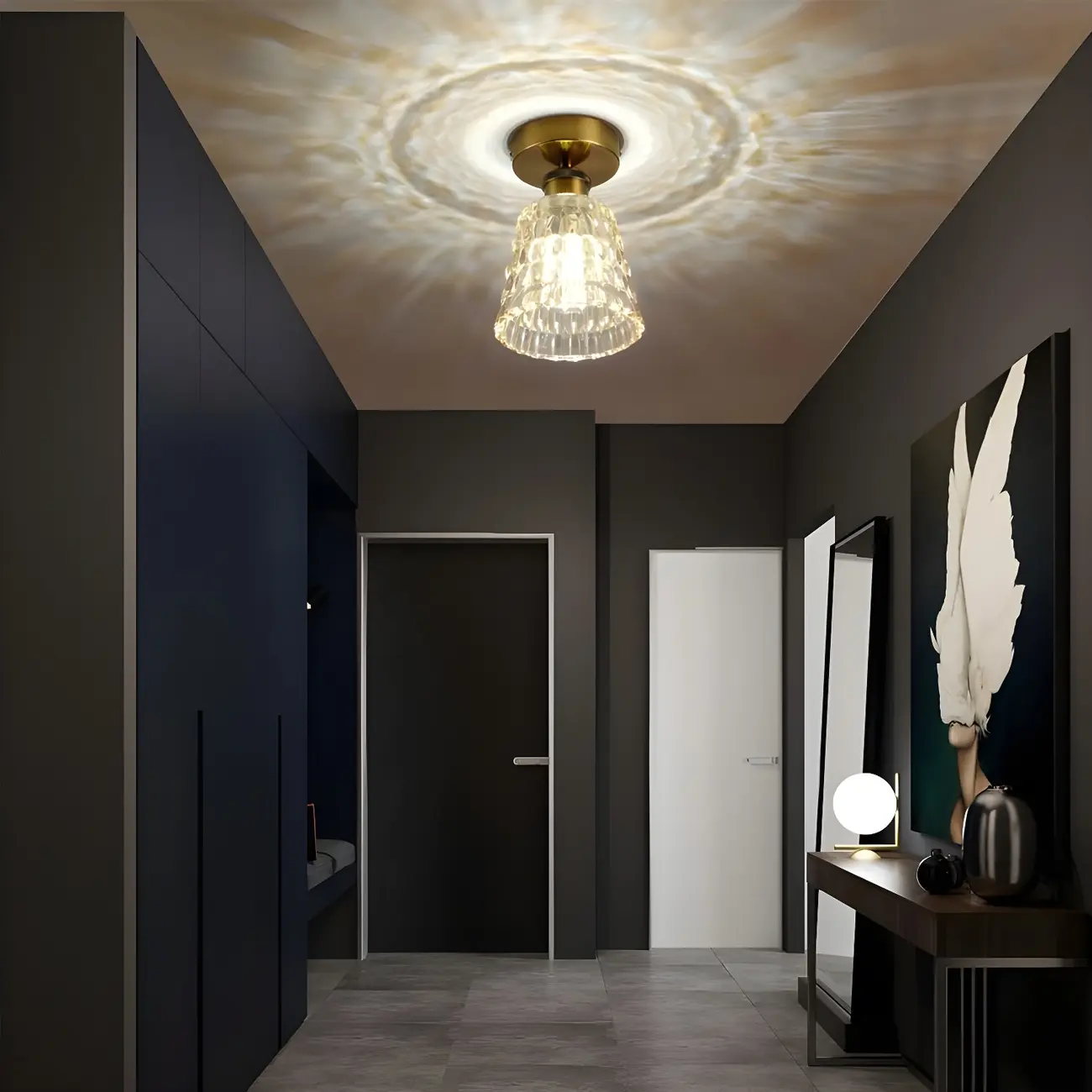 Black Conical Clear Glass Modern Semi Flush Ceiling Light