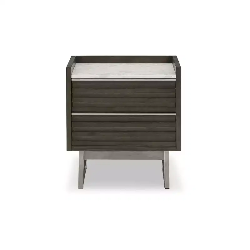 Signature Design by Ashley Arkenton 2-Drawer Nightstand with White Marble Top - Modern Bedroom Side Table, Grayish Brown Wood Finish