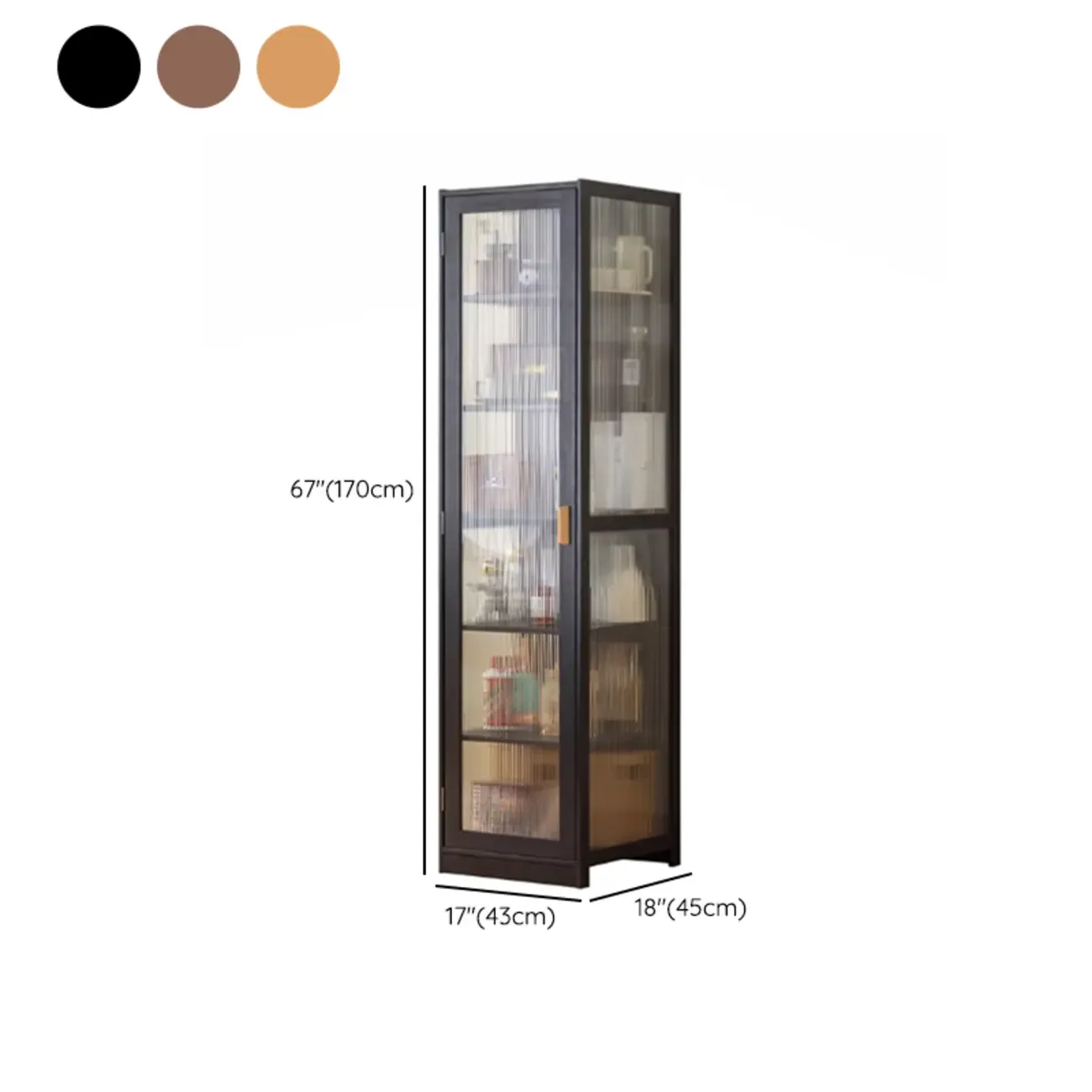 Narrow Adjustable Scandinavian Bamboo Glass Curio Cabinet