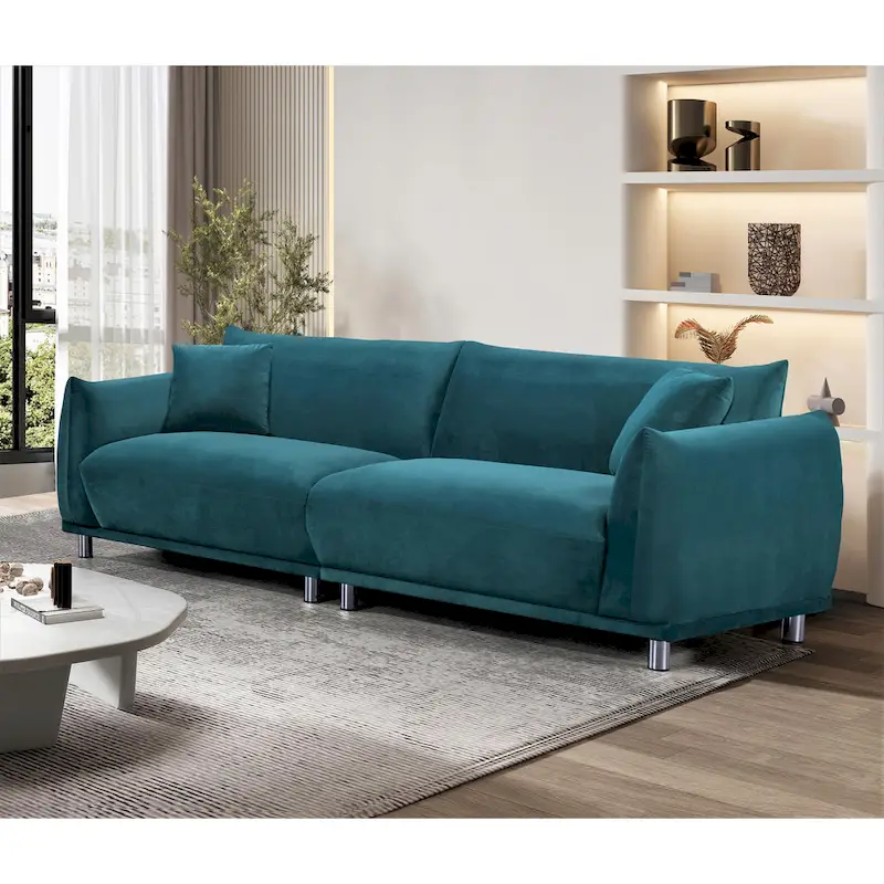 US Pride Furniture 88.2 W Metal-Legs Velvet Fabirc Foam Sofa