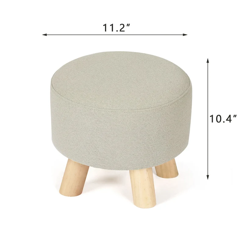 Adeco Modern Round Ottoman Home Footrest Stool/ Linen Fabric Seat Pouf