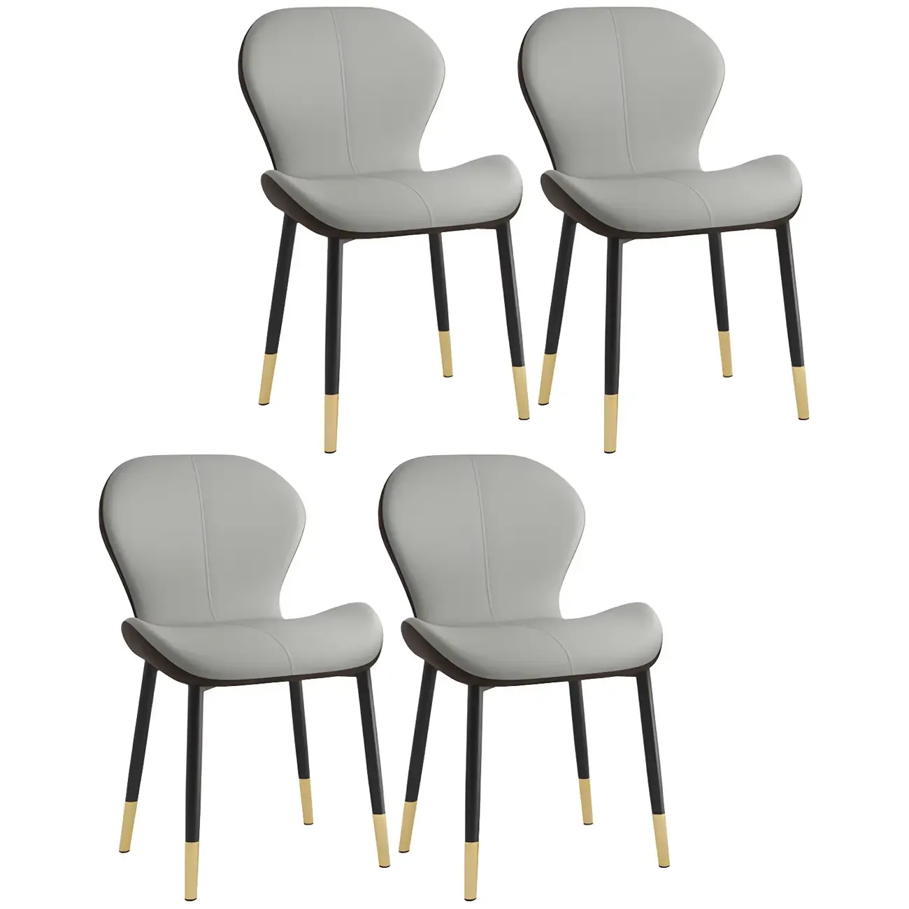 Art Deco Curved Back Leather Dining Chair Solid Back