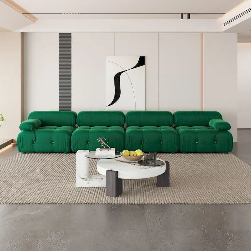 Velvet Fabric Upholstered Modular Sectional Sofa Modern Couch