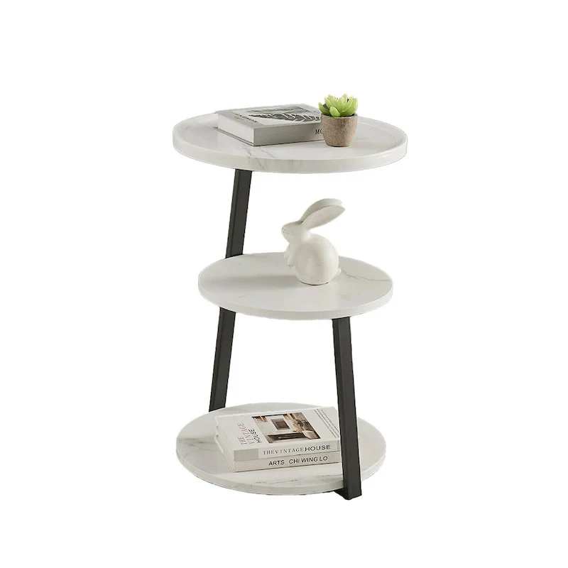 Skylar Round 3-Tier Side Accent Table with Raised Lip Edge Tabletop and Midcentury Modern Metal Asymmetric Pedestal Legs