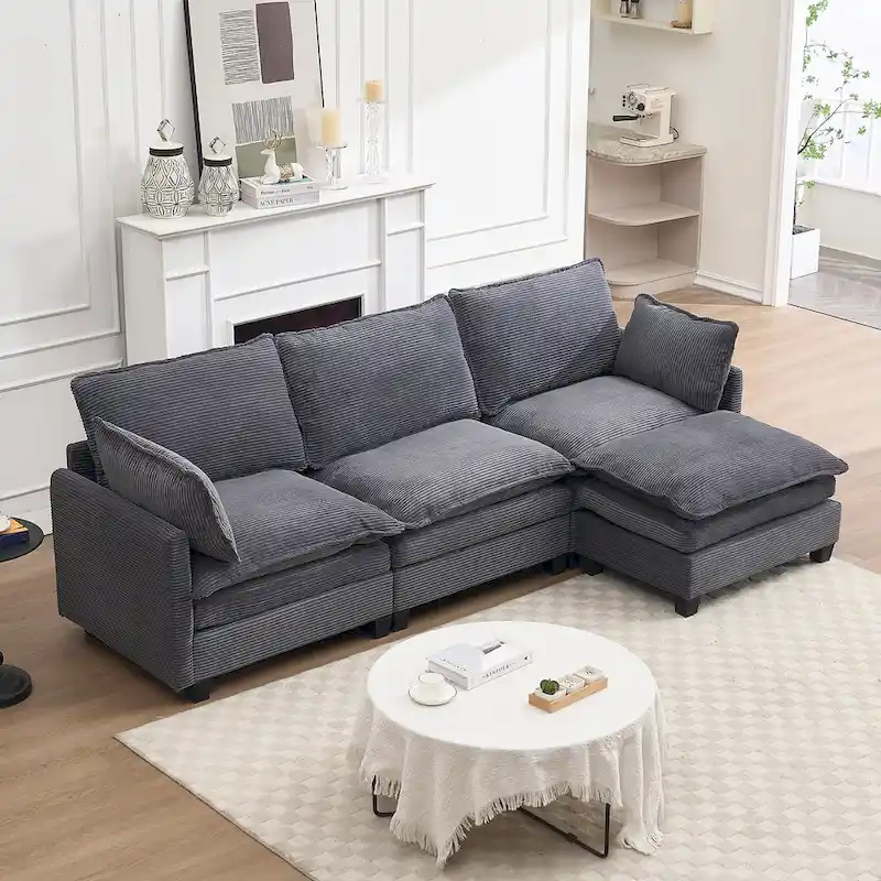 102 Velvet U-Shaped Sectional Sofa with Ottoman & Lumbar Pillows