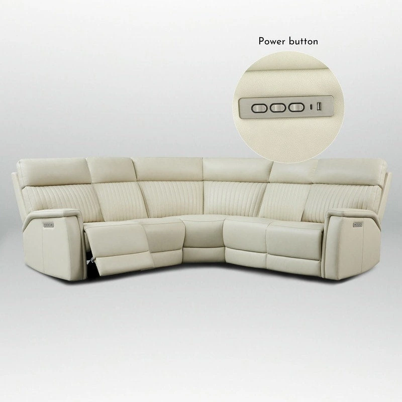 Genuine Leather Power Recliner Sectional with Power Ajustable Headrest and Lumbar, Zero Gravity, 2StationaryArmlesschairs