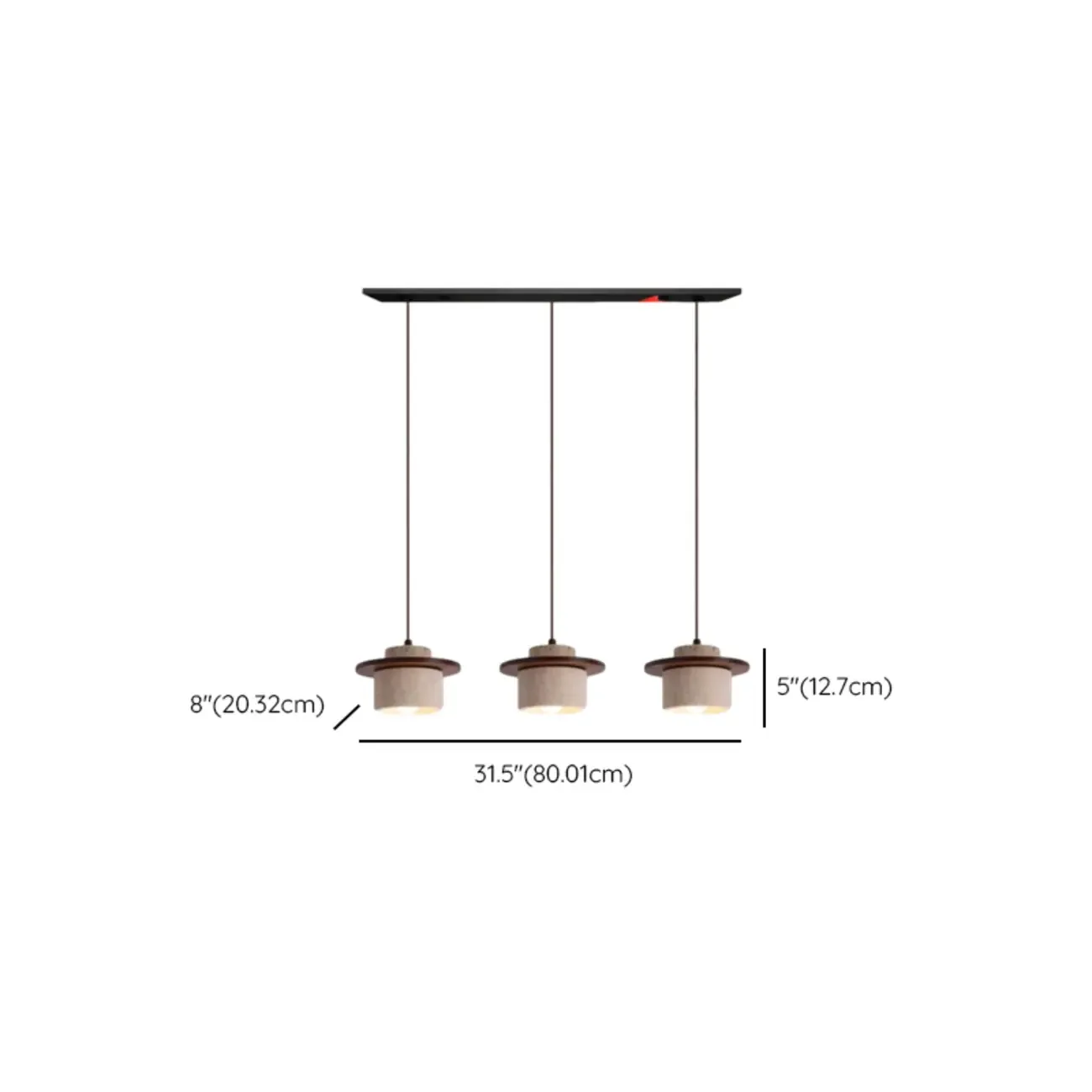 Modern 3-Light Walnut Wood Stone Cylinder Pendant Lamp