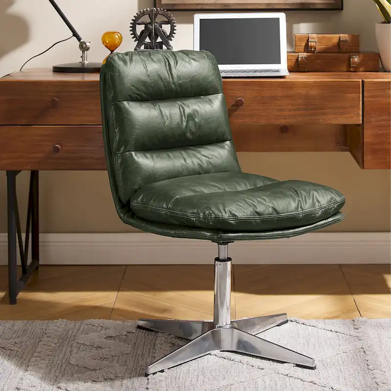 Mid-Century Modern Genuine Leather Home Office Desk Chair