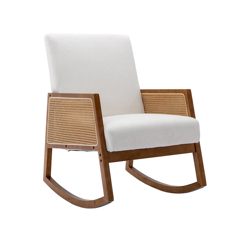 Modern PU Leather Rocking Chair with Rattan Arms