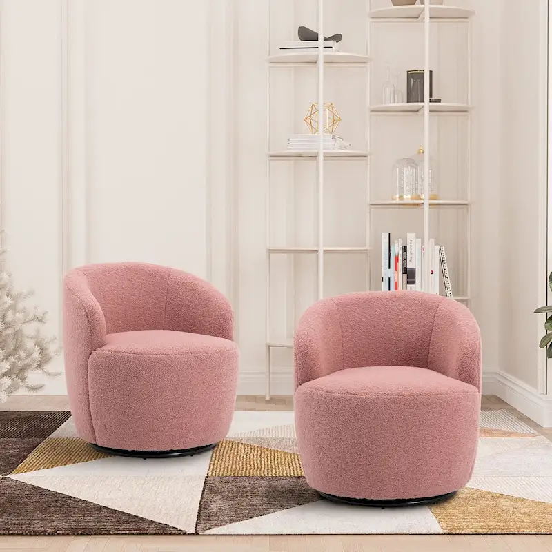 Ouyessir Modern Teddy Upholstered Swivel Barrel Chair(Set of 2)