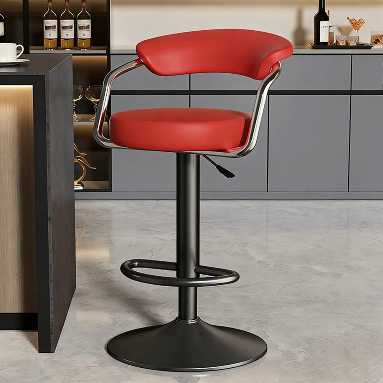 Adjustable Swivel Leather Modern Bar Stools Open Back