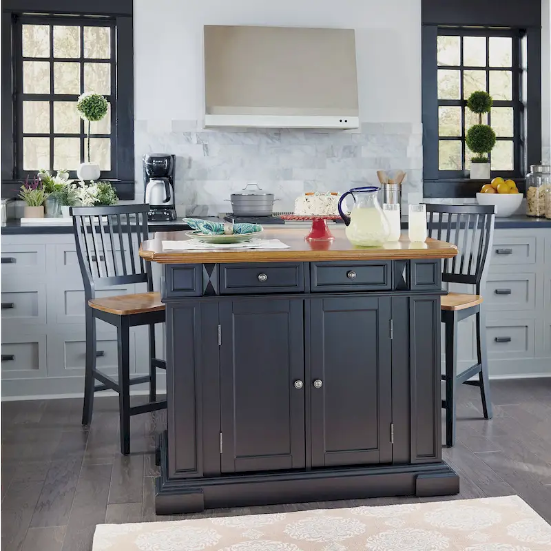Distressed Oak 3-Piece Kitchen Island and Barstools Kitchen Set