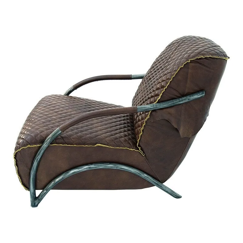 Davita Loft Brown Tufted Leather Accent Chair with Cast Iron Base