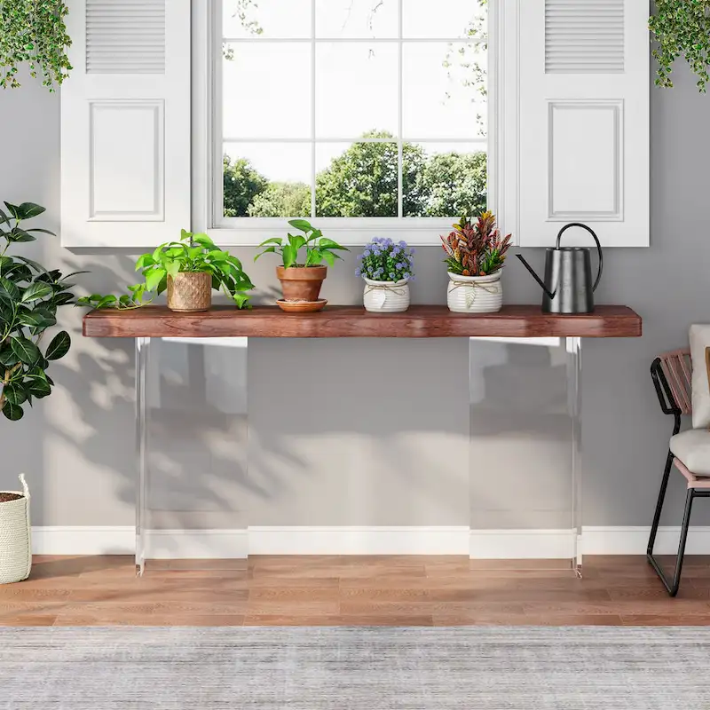 Console Sofa Table, Wave Texture, Acrylic Legs, 47.24