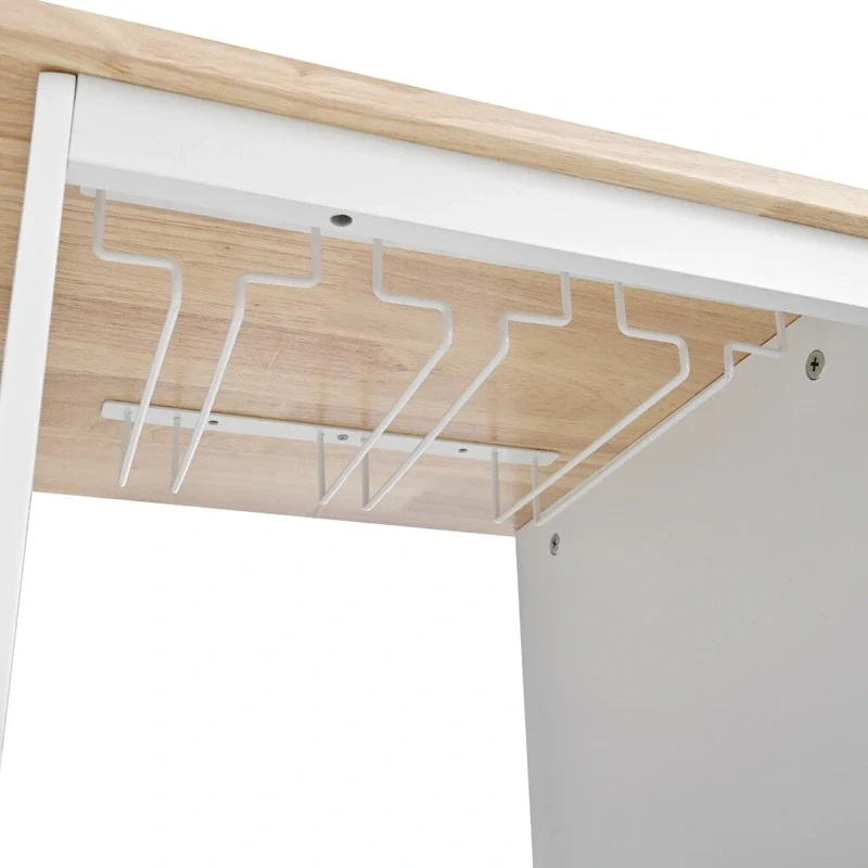 Rubber Wood Kitchen Cart with Adjustable Shelves and Wine Rack