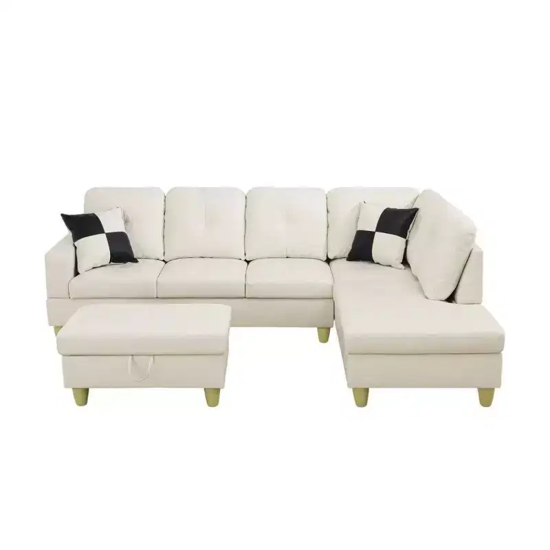 Black L-Shaped Sectional Sofa with Ottoman, Seats up to 8