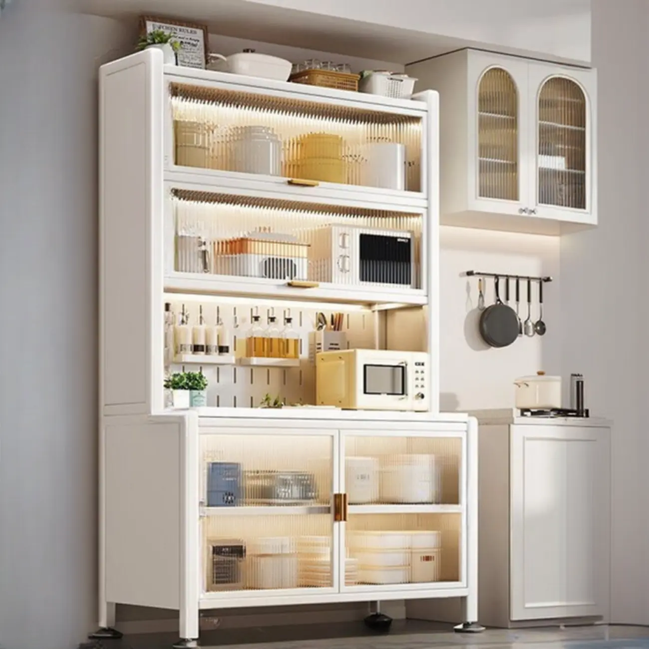 Modern Metal Buffet with Stone Countertop Narrow Design