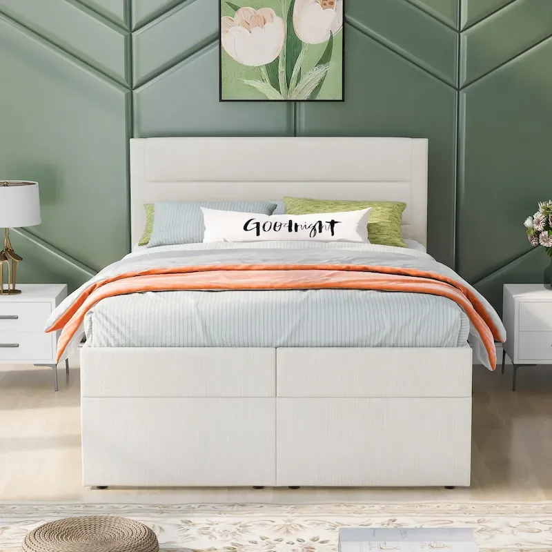 Full Size Upholstered Platform Bed with Storage Underneath