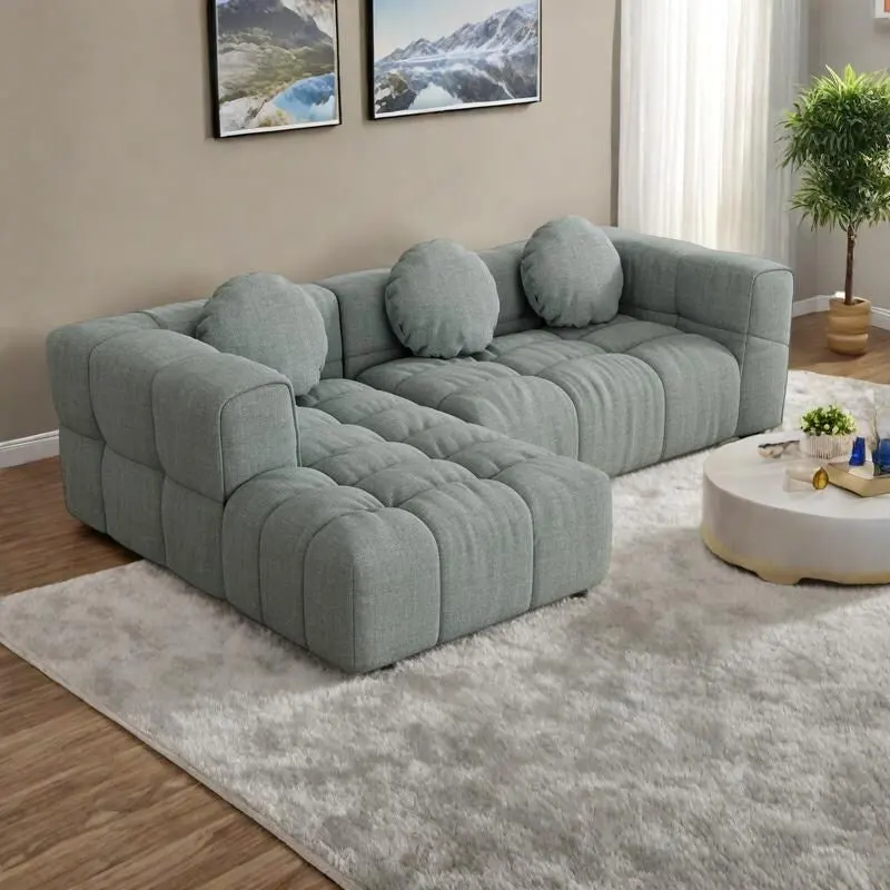 103  Chenille L-Shaped Sectional Sofa with Left Recliner, 3 Pillows and Modular Design