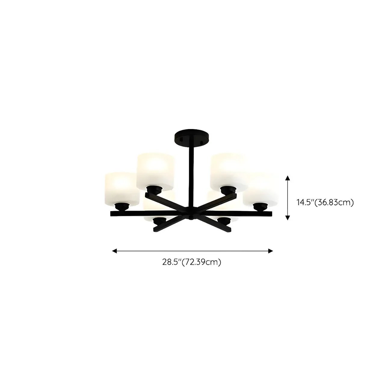 Modern Metal Cylinder Frosted Glass Semi Flush Ceiling Light