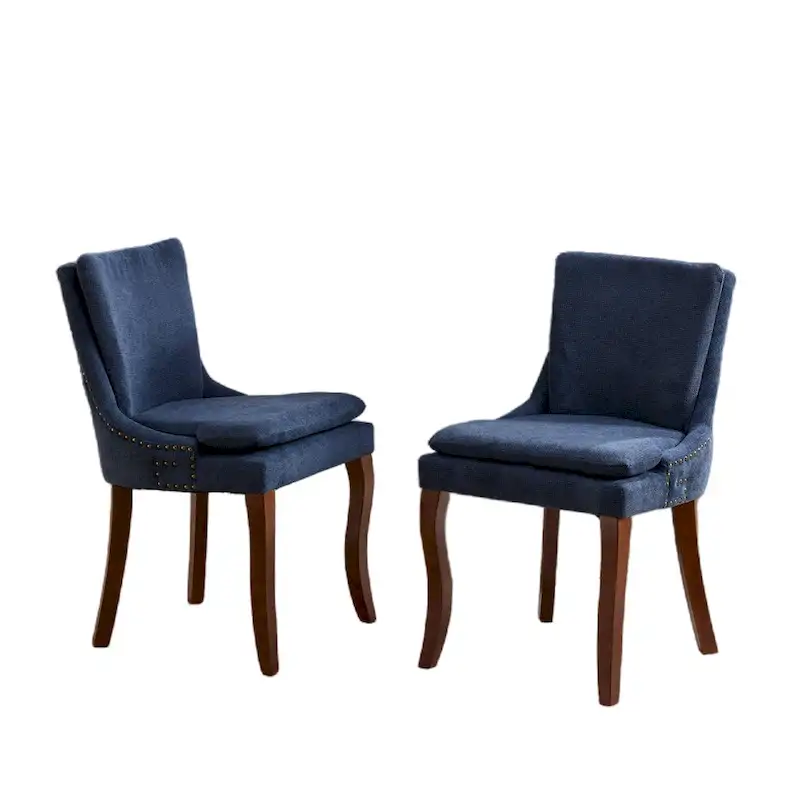 Chenille Fabric Upholstered Dining Chairs w/ Solid Wood Legs(Set of 2)