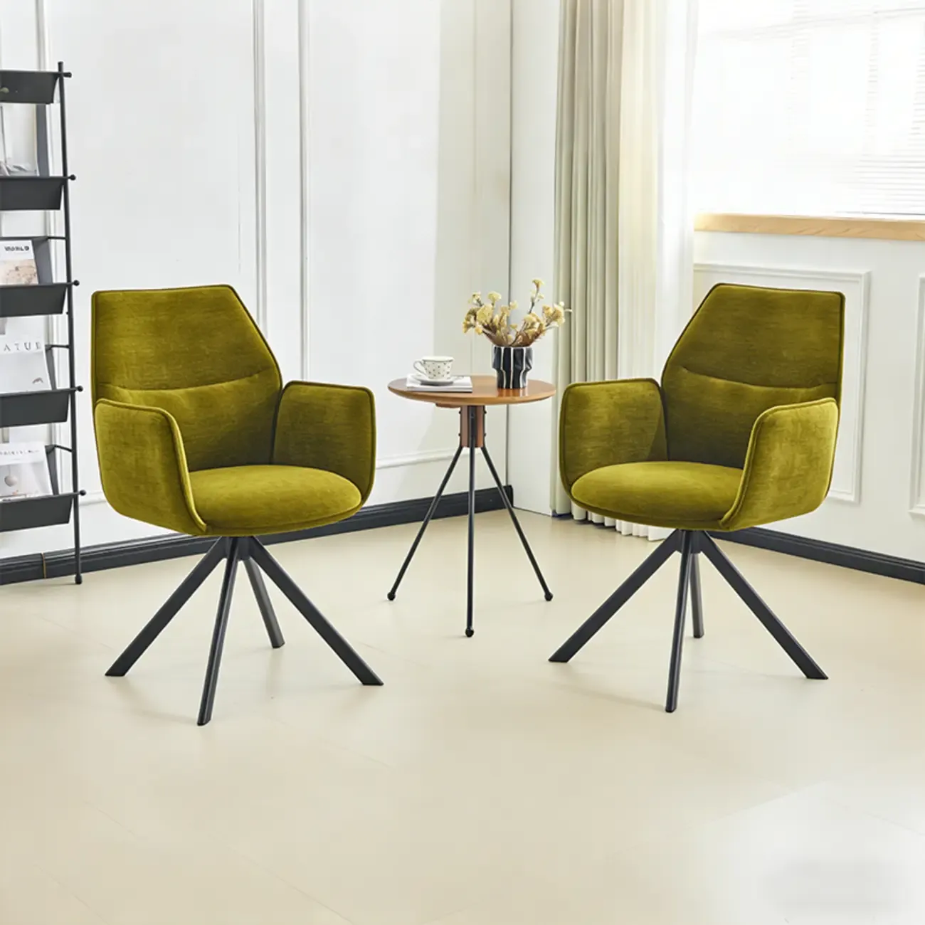 Swivel Modern Fabric High Back Upholstered Dining Chair