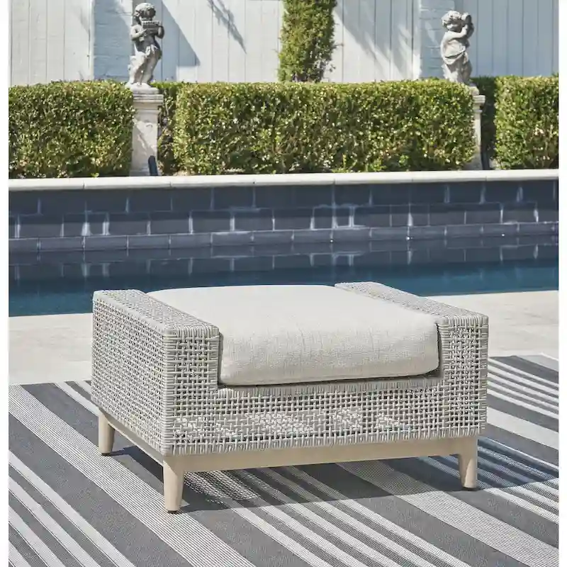 Signature Design by Ashley Seton Creek Gray Outdoor Ottoman with Cushion - 35.13  W x 24.5  D x 19  H