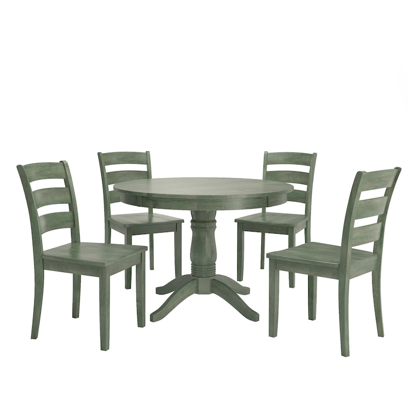 Wilmington II Round Pedestal Base Antique Sage Green 5-Piece Dining Set by iNSPIRE Q Classic