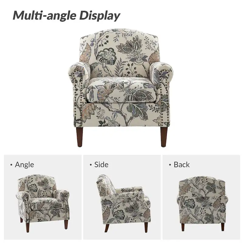 Wooden Upholstery Armchair with Nailhead Trims