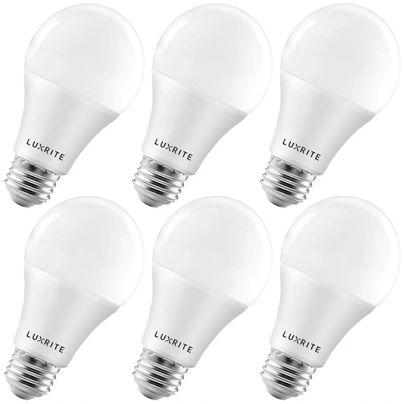 Luxrite A19 LED Light Bulb 100W Equivalent 3500K 1600 Lumens Dimmable 15W Enclosed Fixture Rated E26 Base 6 Pack