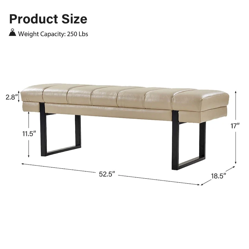 Laurens Modern 52.5 Channel Tufted Bench with Mental Legs by HULALA HOME