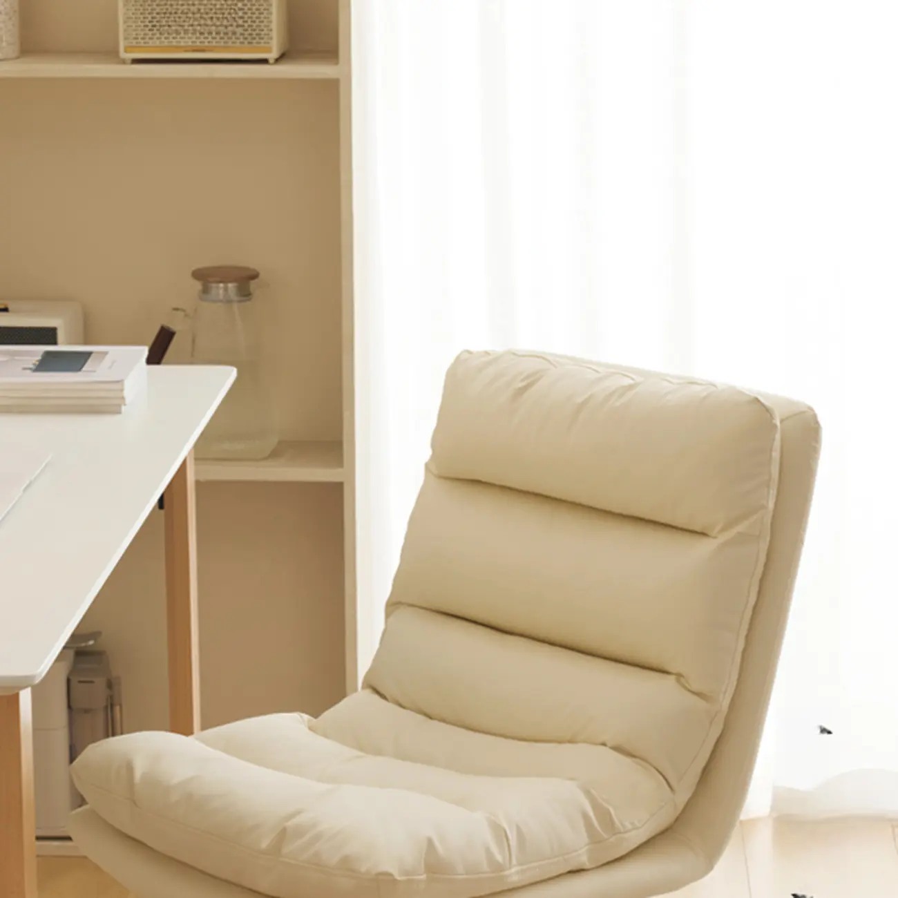 Casual Beige Leather Adjustable Office Chair