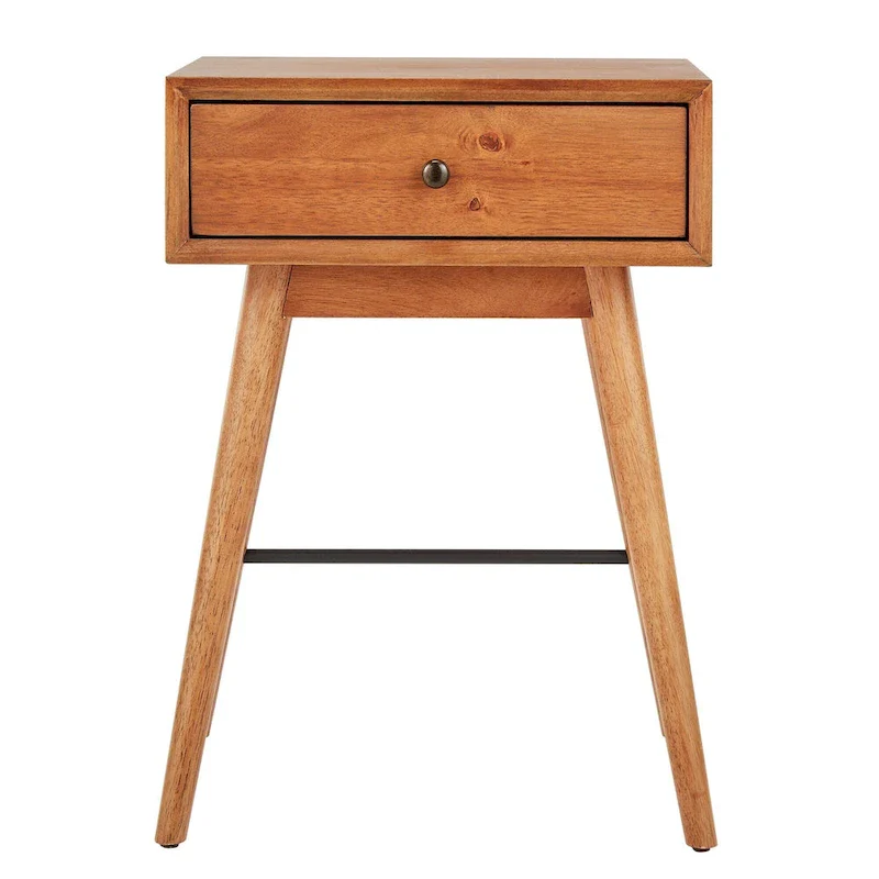 Mid-Century Modern Wood End Table with 1 Drawer, Compact Nightstand Side Table