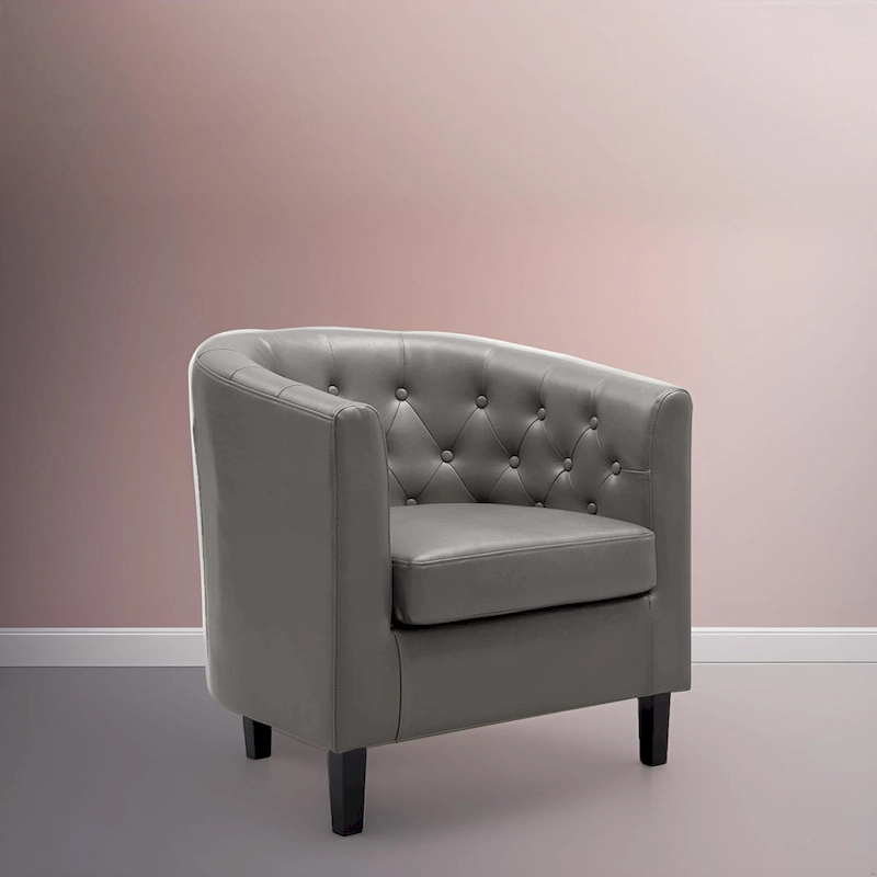 Accent Chair, Button Tufted Faux Leather Barrel Chair, Midcentury Modern Accent Chair, Comfy Armchair, Tub Barrel Chairs