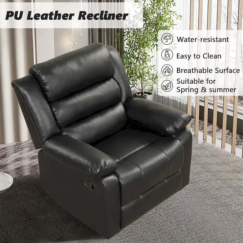 Breathable PU Leather Manual Recliner Chair with Overstuffed Arm and Back